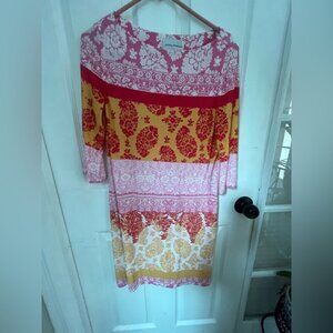 DONNA MORGAN Paisley stretch sheath 3/4 Sleeve Dress Size 12